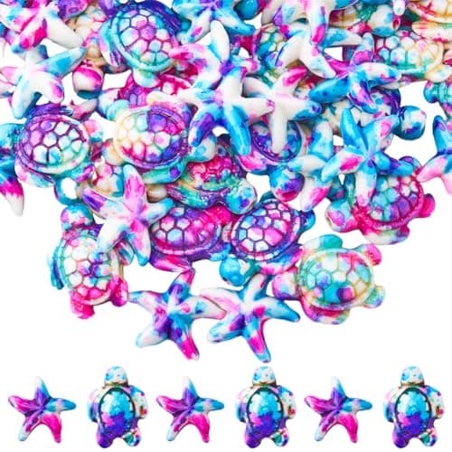 SUNNYCLUE 100 pièce de 2 styles de Perles Turquoise Violettes, Tortue, Étoile de Mer, Été, Océan, Animaux Marins, Vie Marine, Pierres Précieuses Porte-Bonheur, Perles D'Espacement en Vrac pour la Fabr
