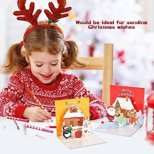 3D Cartes de Noël, 4 Pièces Carte de Vœux Noel avec Enveloppes, 3D Pop Up Christmas Card, Cartes de Joyeux Noël Faite à la Main, Voeux de Vacances Cartes pour la Famille, les Amis et les Enfants