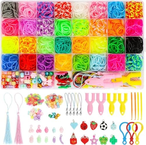 LIASDIVA 2500+ Elastique Bracelet Kit, 32 Couleurs Bricolage Loom Ruban, Bracelet Collier Outil à Tricoter Jouet pour Enfant, Cadeau de Noël Halloween