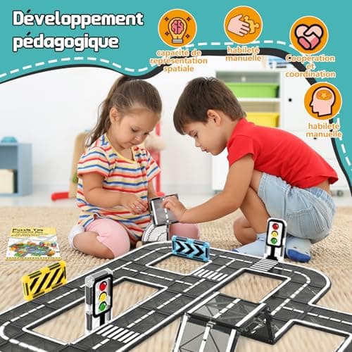 BuzzoXerex Construction Magnetique Routes, 50 Pièces Magnetic Tiles, Bloc de Construction Magnétique Éducatifs Cadeau pour Fille Garçon 3 4 5 6 Ans