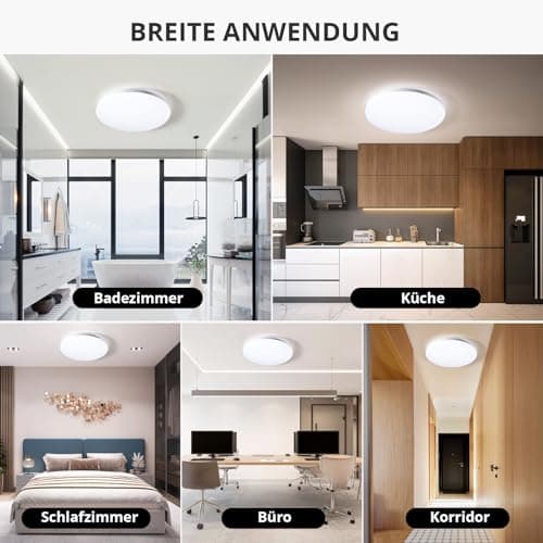 Cheerhom 32W Plafonnier LED, 6500K Rond Lampe de Plafond, 1400LM Luminaire Plafonnier Led, Etanche IP44 Lampe Plafond Moderne Pour Salle de Bain,Chambre,Cuisine,Salon,Bureau,Balcon,Couloir, Ø30CM