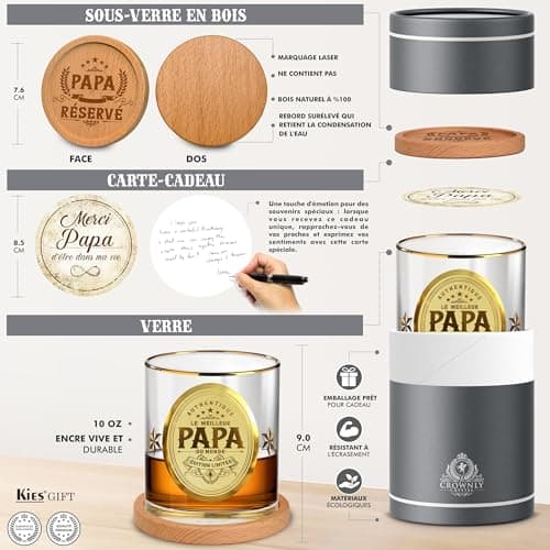 CROWNLY CRYSTAL® Cadeau Anniversaire Papa Cadeau Personnalisé Verre A Whisky Cadeau Homme Cadeau Pour Papa Verre Whisky Personnalisé Cadeau Papa Cadeau Fete Des Peres Idee Cadeau Homme Original