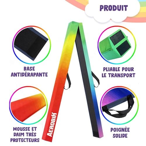 Original Cup Aerobik® Poutre de Gymnastique Pliable Rainbow pour Enfants et Adultes | Transportable avec Sac de Transport | Rigide, Légère, Antidérapante | 3 Couches Revêtement Soft Touch