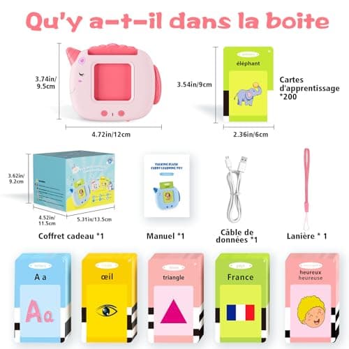 Français Standard, Carte Flash Parlante Éducatives 400 Mots, Jeu Educatif pour Enfants dès 12 Mois, Développement du Langage, Montessori Jouets Interactifs pour Préscolaires Garçons Filles 2-6 -Rose