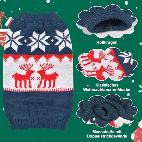 Pull de Noël pour Chien Pull-Overs pour Chiens, Déguisements de Noël Chien et Chat, Sweat pour Chien Pull Polaire Chien, Chaud et Léger, Texture Douce, élastique Facile à Porter, Couleurs Vives
