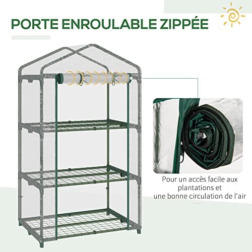 Outsunny Serre de Jardin Balcon étagère Serre 3 Niveaux dim. 69L x 49l x 125H cm métal thermolaqué Vert PVC Haute densité Transparent