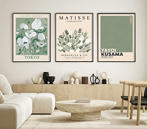 ag.art deco Affiche Decoration Murale 40x50 cm | Affiche Murale pour Salon et Chambre à Coucher | Poster Mural Sans Cadre | Lot de 3 Tableaux (Fleurs Matisse) | Fleurs Matisse, Bois MDF Robuste, pour Salon et Chambre, Design Moderne, Verre de Protection, Montage Mural Facile, Salon