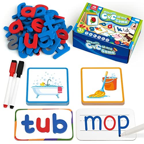 Coogam Cartes de vocabulaire avec lettres magnétiques ABC, pour apprendre à écrire des mots à vue CVC, jouet éducatif, cadeau pour enfants de 3, 4, 5 ans