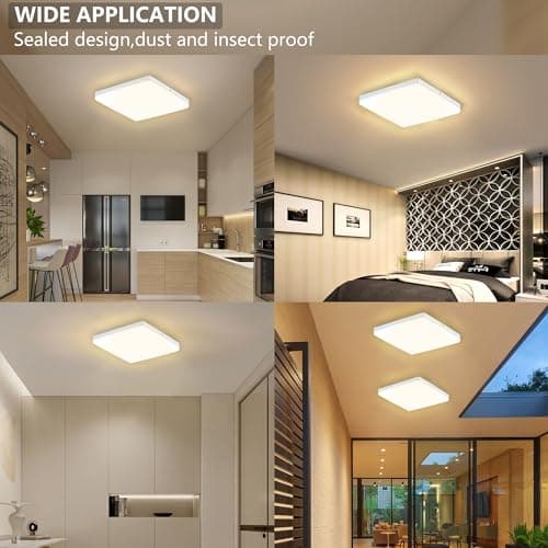 FTL Plafonnier LED 48W,Plafonnier LED Salon Carré Blanc Chaud 3000K,Plafonnier LED Salle De Bain 4370LM,Plafonnier LED Cuisine,Luminaire Plafonnier IP44 pour Couloir,Balcon,Bureau 30x30cm