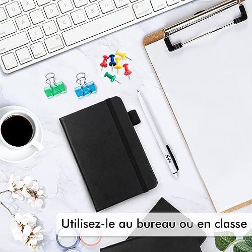 Feela 3 Carnet de Notes de Poche A6 avec 3 Stylos Noirs, Page Lignée, Petit Carnet de Poche à Couverture Rigide avec Porte-Stylo, Bloc Note A6 pour Bureau Ecole pour Notes Plans, 9 x 14 cm, Noir