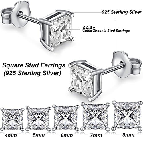 Boucles d'Oreilles Diamant Homme,Boucles d'Oreilles Argent Homme Carré,Boucles d'Oreilles Diamant Carré,Boucles d'Oreilles Zircone Cubique Carré Argent Sterling Boucles Doreille Homme