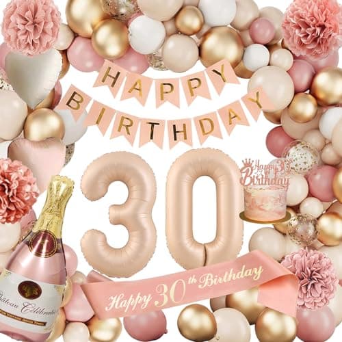 Decoration Anniversaire 30 Ans Femme, Ballon 30 Ans, Deco 30 Ans, Happy Birthday Decoration, Ballons Roses Rétro 30e Anniversaire Avec Banderole Joyeux Anniversaire Pour Décoration De Fête Pour Femmes