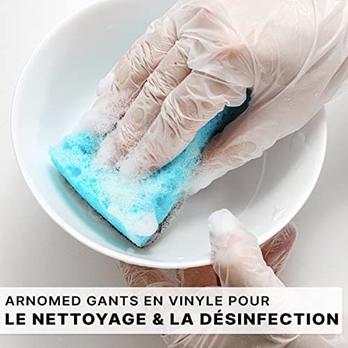 Gants jetables ARNOMED en vinyle S, 100 pièces/boîte, gant non poudre, gants jetable, gants vinyle, boite de gants jetables, gants en vinyle disponibles en tailles S, M, L & XL, gant hygiene