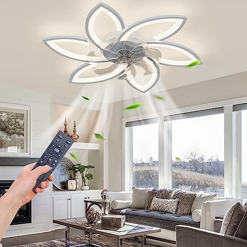 WDENI Ventilateur De Plafond Avec Lampe, Ventilateur De Plafond À Led Flower Shape Bedroom Plafonnier Télécommande Dimming Timing 6 Wind Speed Ventilateur De Salon Plafonnier 66w