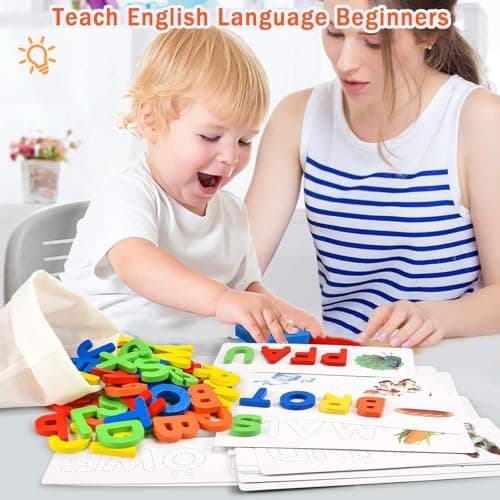ChaneeHann Alphabet Enfant,Lettres de Scrabble,Puzzle Alphabet-28 Cartes 52 Blocs de Lettres,Montessori PréScolaire Apprentissage PréCoce Cadeau éDucatif,Jeux Educatif 3-8 Ans,Jouet Enfant éDucatif