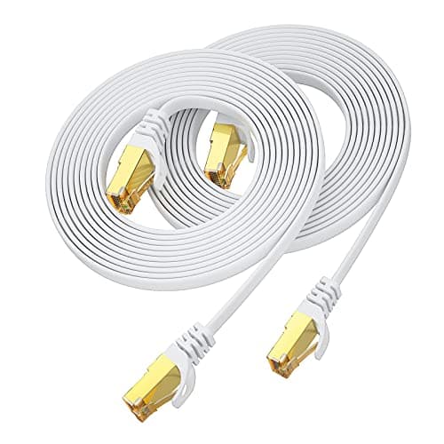 2 Pièces Câble Ethernet Cat7 2M, Aouensly Câble Réseau LAN Gigabit RJ45 Plat Haute Vitesse, Câble Réseau Internet à Haut Débit 10Gbps 600Mhz Compatible pour Switch Router Modem PC Laptop(Blanc)