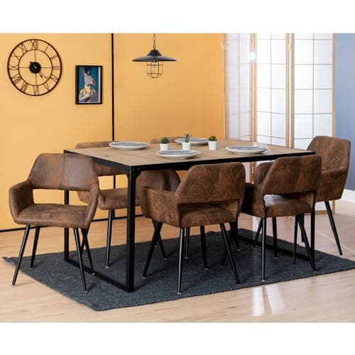 MEUBLE COSY Lot de 2 Chaises de Salle à Manger Fauteuil Rétro Vintage Assise rembourrée en en suédine Pieds en métal pour Cuisine Salon Chambre Bureau, Brune, Marron