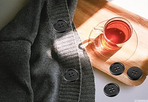 15 Pièces boutons ronds en résine noire avec 4 trous 30 mm (Noir-30mm-15Pack)