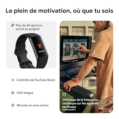 Google Fitbit Charge 6 Bracelet d'activité avec un abonnement de 6 mois à Fitbit Premium inclus, 7 jours d'autonomie de batterie, Google Wallet et Google Maps