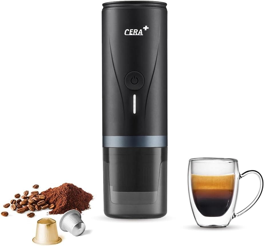 CERA+ Machine à expresso portable électrique avec auto-chauffage en 3 à 4 minutes, mini 20 bars avec batterie rechargeable. Compatible avec les capsules NS et le café moulu pour les voyages