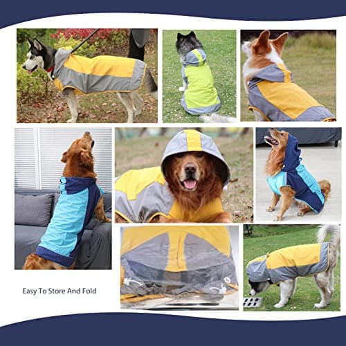 PETCUTE Imperméable pour Chien avec Réglable Capuchon,Imperméable Chien avec Bandes Réfléchissantes,Trou pour Harnais,Imperméable,Veste de Pluie pour Petit Moyen Gros Chiens,Manteau De Pluie Chien