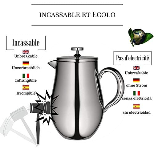 VeoHome - Cafetière à Piston 1 Litre - Incassable et Garde Le café Chaud Longtemps grâce à sa Double Coque INOX...