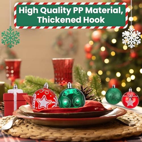 Hejo 70 Pièces Boule de Noel, Réutilisable Decoration Noel Sapin, Rouge Vert & Blanc Ornement Sapin de Noel, Kit Decoration Sapin Noel pour Arbre de Noël, Maison, Décoration de Maison(3cm-11cm)