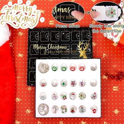Calendrier de l'avent Bijoux,2024 Calendrier de l'Avent Enfant Fille Noël Kit de Bijoux Bracelet DIY avec 24 Noël Ornements Compte à Rebours de Noël Cadeaux de Noël pour Fille