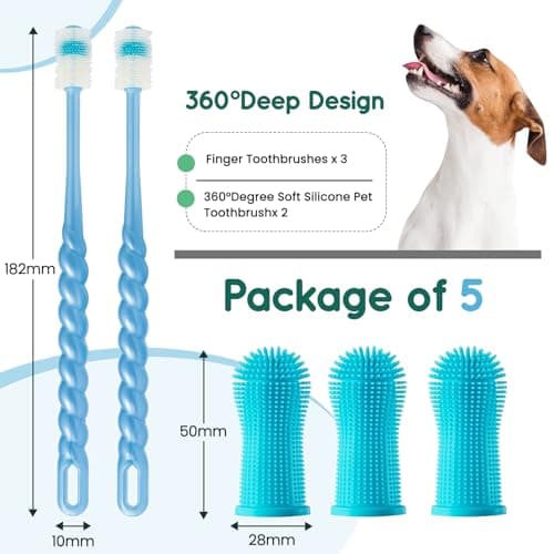 Aidiyapet Lot de 5 brosses à dents en silicone pour chien, chat, chiot - Nettoyage facile des dents - Bleu clair