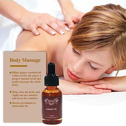 Huile de Massage, Huile de Gingembre, Huile de Massage de Drainage Lymphatique, Essentielle Huile pour Réchauffer, Détendre, Masser, Huile de Massage pour Soulager des Douleurs Articulaires
