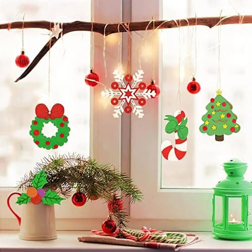 CHEVVY 60pcs.Pendentifs en Bois à Peindre Noël DIY Décoration de Noël en Bois avec 60 Cloches 60 Corde Bois Bricolage Enfants Noël Set Décoration de Noël