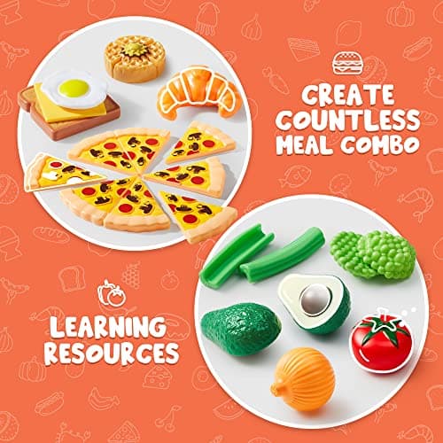 JOYIN Jeu de Cuisine 135 Pièces de Cuisine pour Marché Jeu de Simulation de Marché, Jeu de Cuisine, Accessoires de Cuisine Faux Aliments, Fournitures de Fête, Vacances