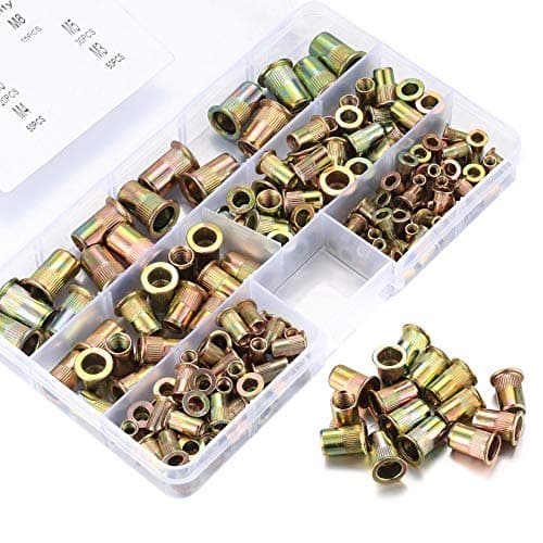 165 Pièces Inserts Filetés, Écrous à Visser Douille, M3/M4/M5/M6/M8 Manchons à Visser Bois Douille Filetée Hexagonale en Alliage de Zinc pour Meubles en Bois (165pcs Couleur zinc)
