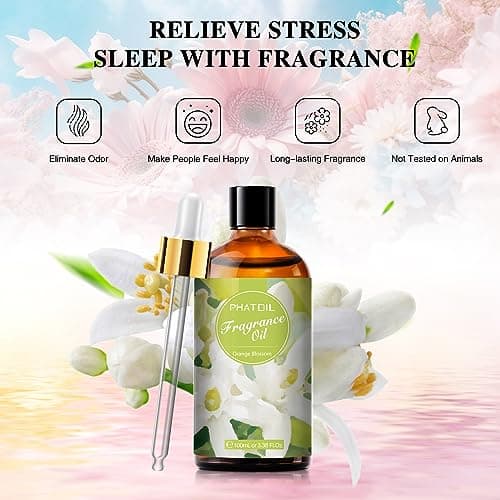 PHATOIL Fleur d’Oranger Huile Essentielle 100ml, Huile de Fleur d’Oranger pour Diffuseur, Huile Parfumée pour Aromathérapie Humidificateur, Bougies