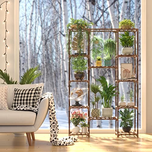 cfmour Support Plantes Intérieur Extérieur Stand Porte 157,9cm Etagere, Présentoir Bois Pour Fenêtre Coin Salon Balcon Jardin Bureau