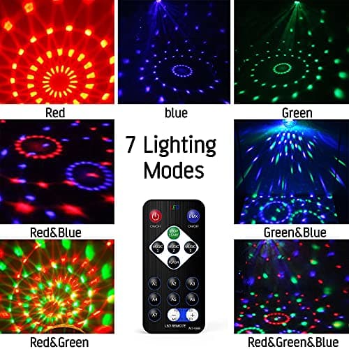 Gvoo Lampe de Scène, 360° Rotative Boule Disco Jeux de Lumière 5W Ampoules LED 7 RGB à Commande Sonore Mini Projecteur Boule à Facette Eclairage pour Fête Soirée DJ Disco Bar Club Noël
