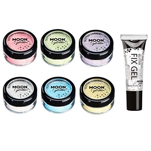 Secoueurs à paillettes pastel par Moon Glitter (Paillette Lune) – 100% de paillettes cosmétique pour le visage, le corps, les ongles, les cheveux et les lèvres - 3g - Assortiment de 6 couleurs