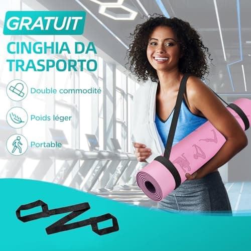 OUTDOUSE Tapis de Yoga,Tapis de Sport, Antidérapant,pour la Gymnastique,Pilates,Yoga,Maison,Voyage,Tapis de Gymnastique avec sangles de rangement,183x61x0.6cm