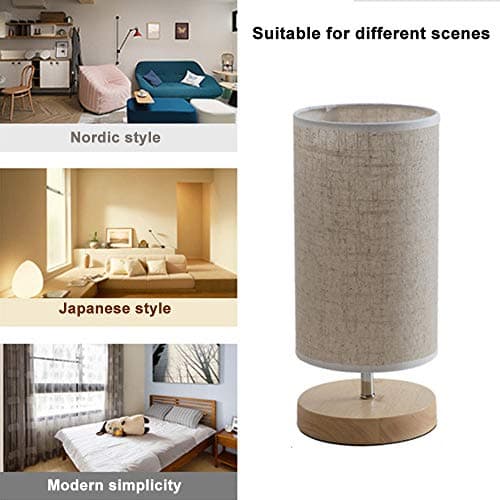 Mengjay Lampe de chevet en bois rond vintage avec abat-jour beige et lampe de bureau E27 LED style maison de campagne Veilleuses