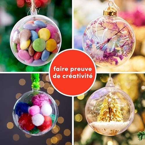 THE TWIDDLERS 48 Boules de Noël Transparentes à Remplir & Décorer (6cm) - Ornement de Sapin à Suspendre Personnalisé - Déco DIY pour Noël, Mariages, Anniversaires, Fêtes