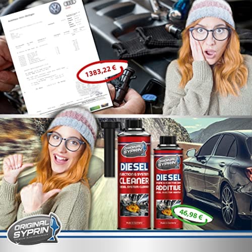 SYPRIN Original Additif et Nettoyant pour Entretien des Systèmes Diesel, Nettoyage et Rinçage des Injecteurs, Buses d'Injection, Filtres à Particules Diesel, DPF - pour des Performances Extrêmes | Nettoyant pour injecteurs - Additif diesel - Kit de nettoyage pour système moteur