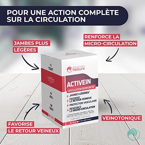 Prescription Nature - ACTIVEIN - Complément Alimentaire pour Soutenir la Circulation - Veinotonique - Recommandé en Cas d'Insuffisances Veineuses - Fabrication Française - 60 Gélules