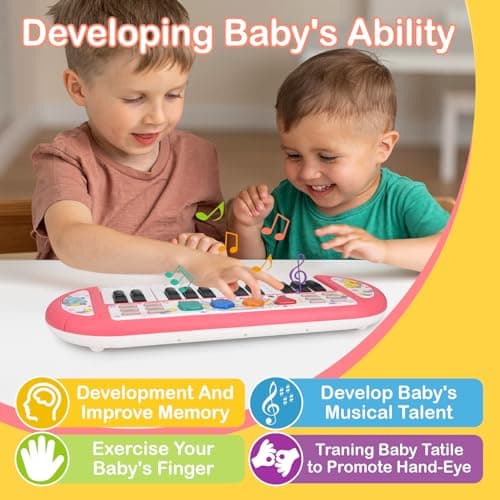 Clavier de Piano pour Enfants, Bestcool 24 Touches Multi-Fonctions Musique Clavier avec Lumière Enregistrement et Lecture Clavier électronique pour Enfants Jouet Educatif pour Anniversaire 3+ (Rose)