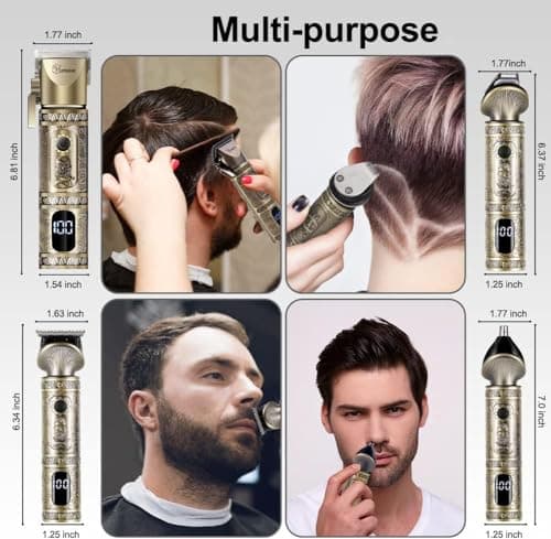 Hatteker Professional Hommes Tondeuse à Cheveux et T-blade Tondeuse Set, Tondeuse à Cheveux Rechargeable Sans Fil Tondeuse à Barbe Nez Tondeuse à Barbe Multifonction Kit De Beauté Affichage LED (OR)
