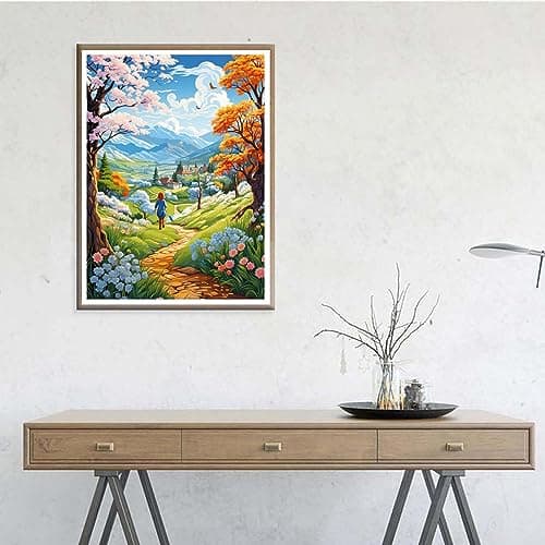 Ginfonr 5D Diamond Painting Complet Paysage, Broderie Peinture Diamant Painting Rural Kit Round Full Drill Complet Décoration De Pour La Décoration Murale De La Maison 30x40cm 3
