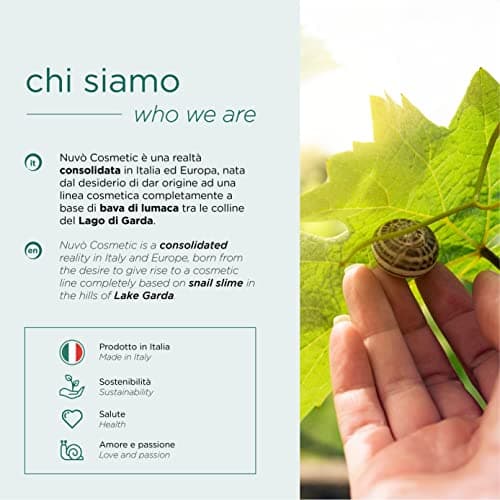 Nuvo' - Lait Nettoyant Visage à la Bave d Escargot, Acide Hyaluronique, Élimine les Impuretés Sans Dessécher la Peau, Formulation Délicate pour un Nettoyage Quotidien, Made in Italy, 200 ml
