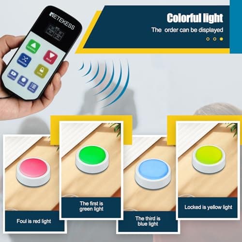 Retekess TM102 Buzzer pour Jeux de Questions, Buzzer Connecté, 3 Modes de Réponse, Mode Aléatoire, Avertissement de Batterie Faible, pour Les Compétitions Scolaires, Les Tests de Quiz