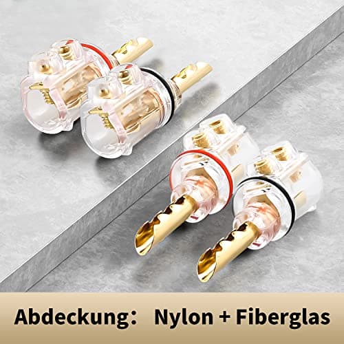 Tertullus bfa Lot de 4 fiches bananes en cuivre transparent phosphore cuivre plaqué or à visser pour câble d'enceinte jusqu'à 5,5 mm