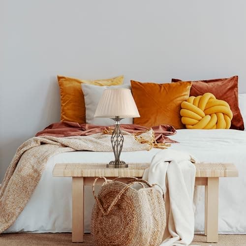 Lampe à poser, lampe de table, lampe de chevet, style classique, chic, Armature en Métal couleur bronze decoré avec cristal, Abat-jour en tissu blanc, 1 ampoule non incluses, pour le salon, chambre, sejour, bureau, 40 W E14 220V -240V