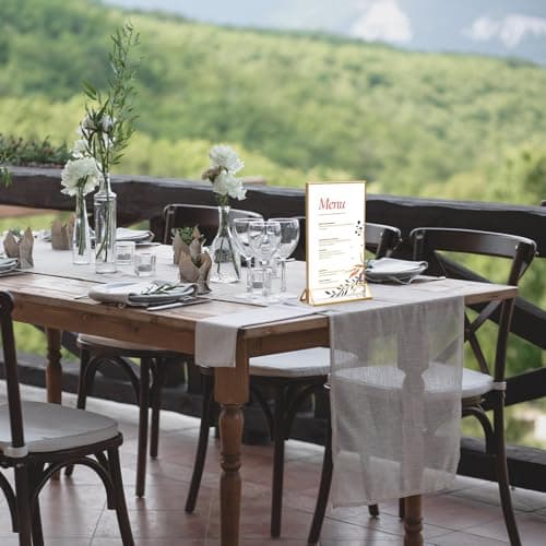 Natuce Lot de 6 Présentoirs de Table en Acrylique, 18 x 10,7cm, Cadre Photo Double Face Transparent avec bord Dorées, pour Menu de Restaurant, Numéros de Table de Mariage, Photo, Publicité, Réception